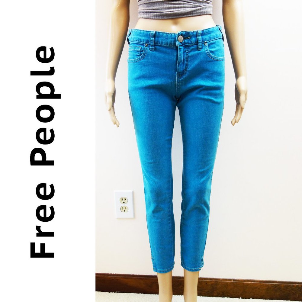 Free People Boho Skinny Jeans Ankle Lake Blue, W27